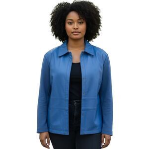 NYGARD Collection WOMEN'S Royal BLUE LEATHER FRONT SWEATER BACK JACKET Size 3X